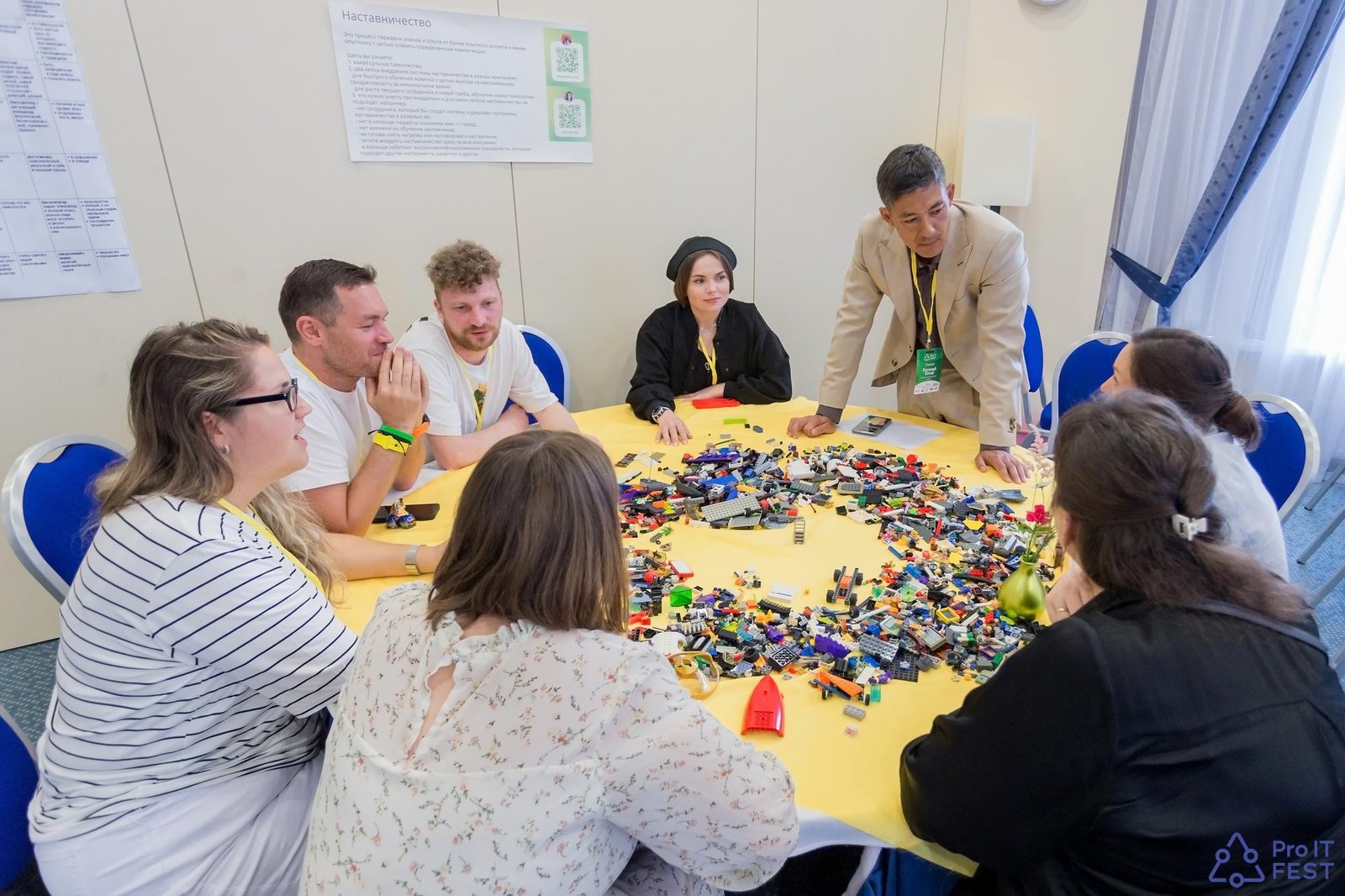 Игровой симулятор Lego Kanban: команда собирает колоду за общим столом